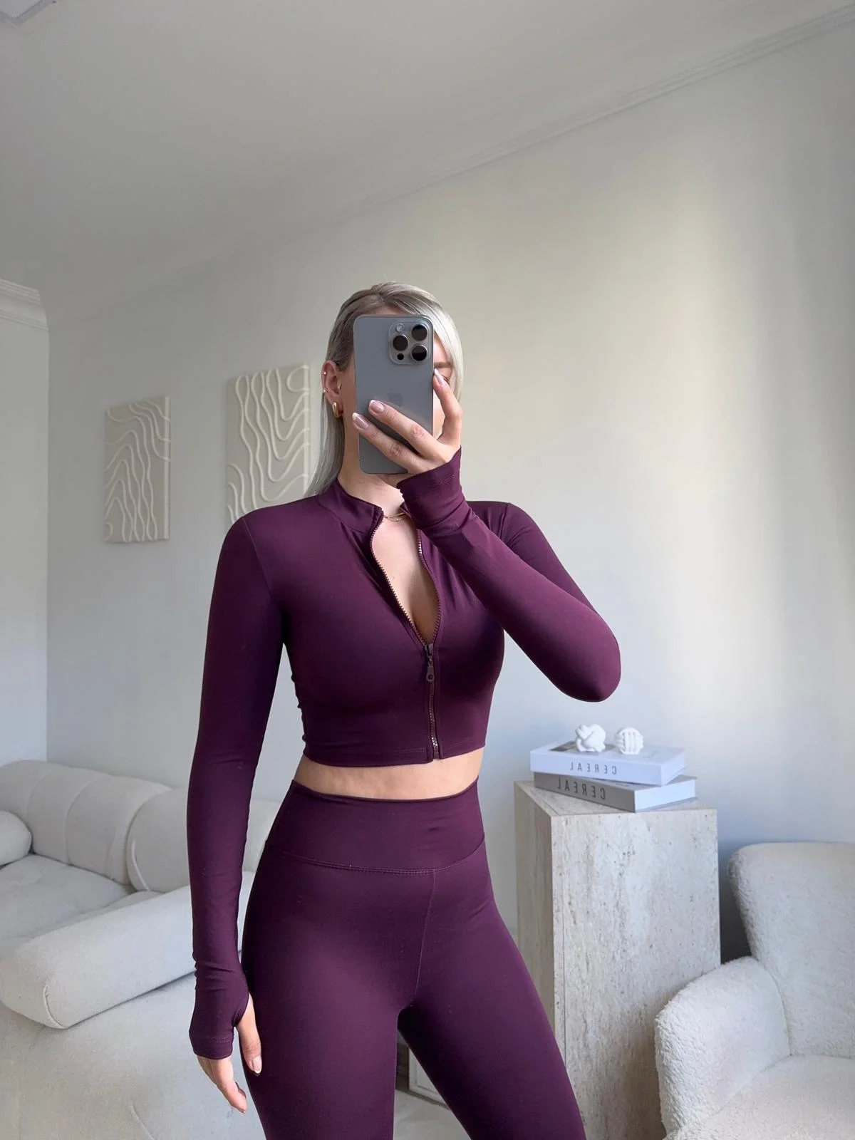 Fermuar Crop & Taytlı İkili Takım - MOR