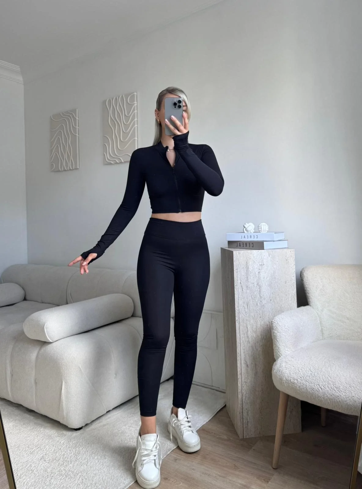 Fermuar Crop & Taytlı İkili Takım - SİYAH