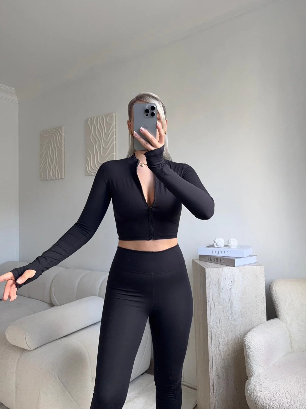 Fermuar Crop & Taytlı İkili Takım - SİYAH