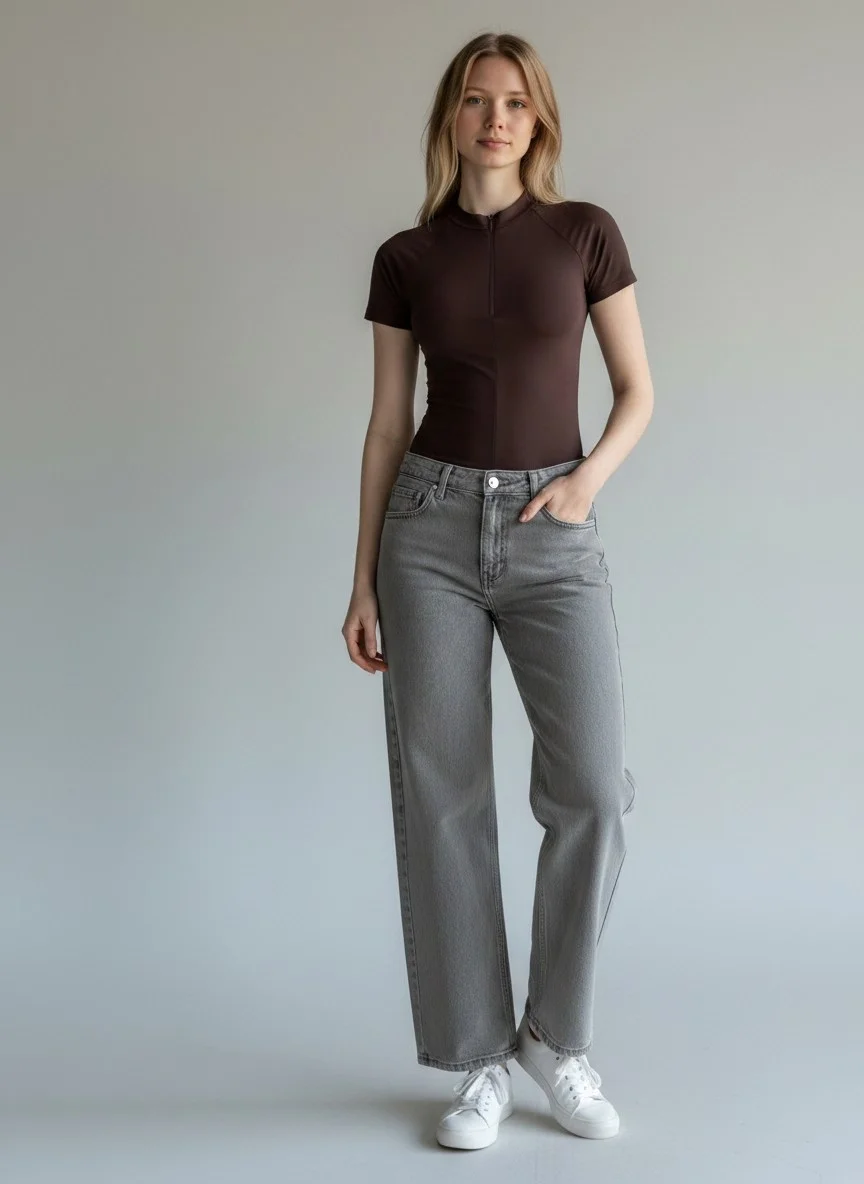 Fermuar Detay Bodysuit - KAHVE