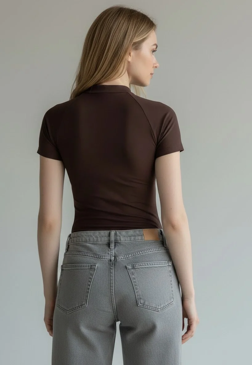 Fermuar Detay Bodysuit - KAHVE