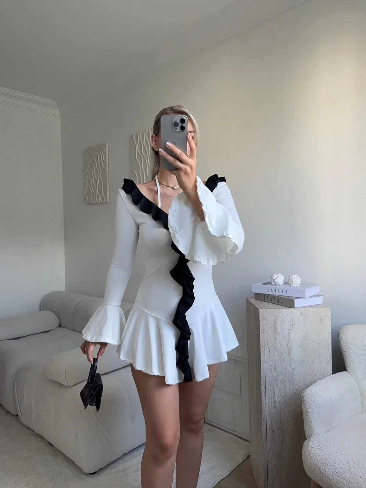 Fırfırlı Coquette Elbise - BEYAZ