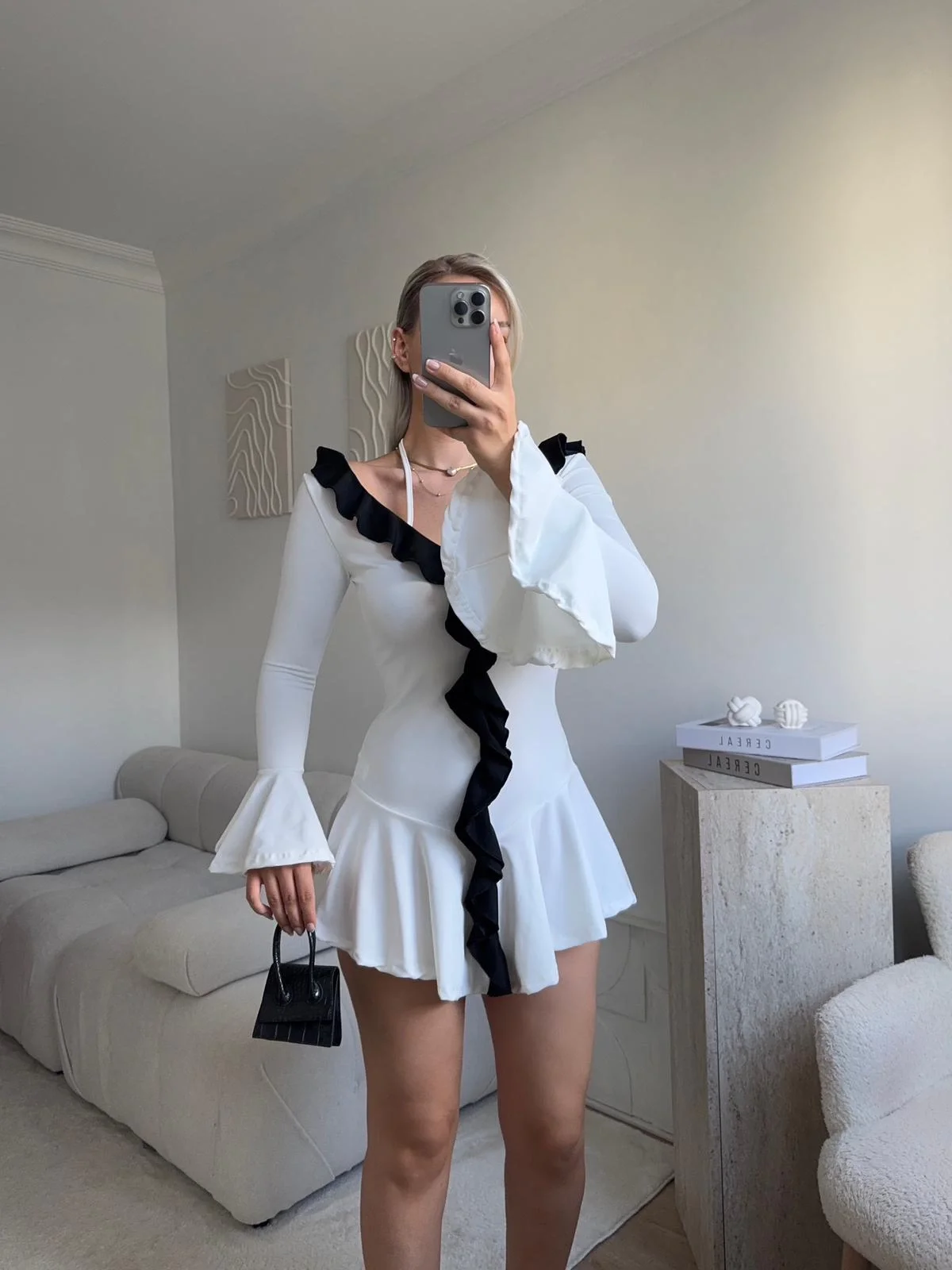 Fırfırlı Coquette Elbise - BEYAZ