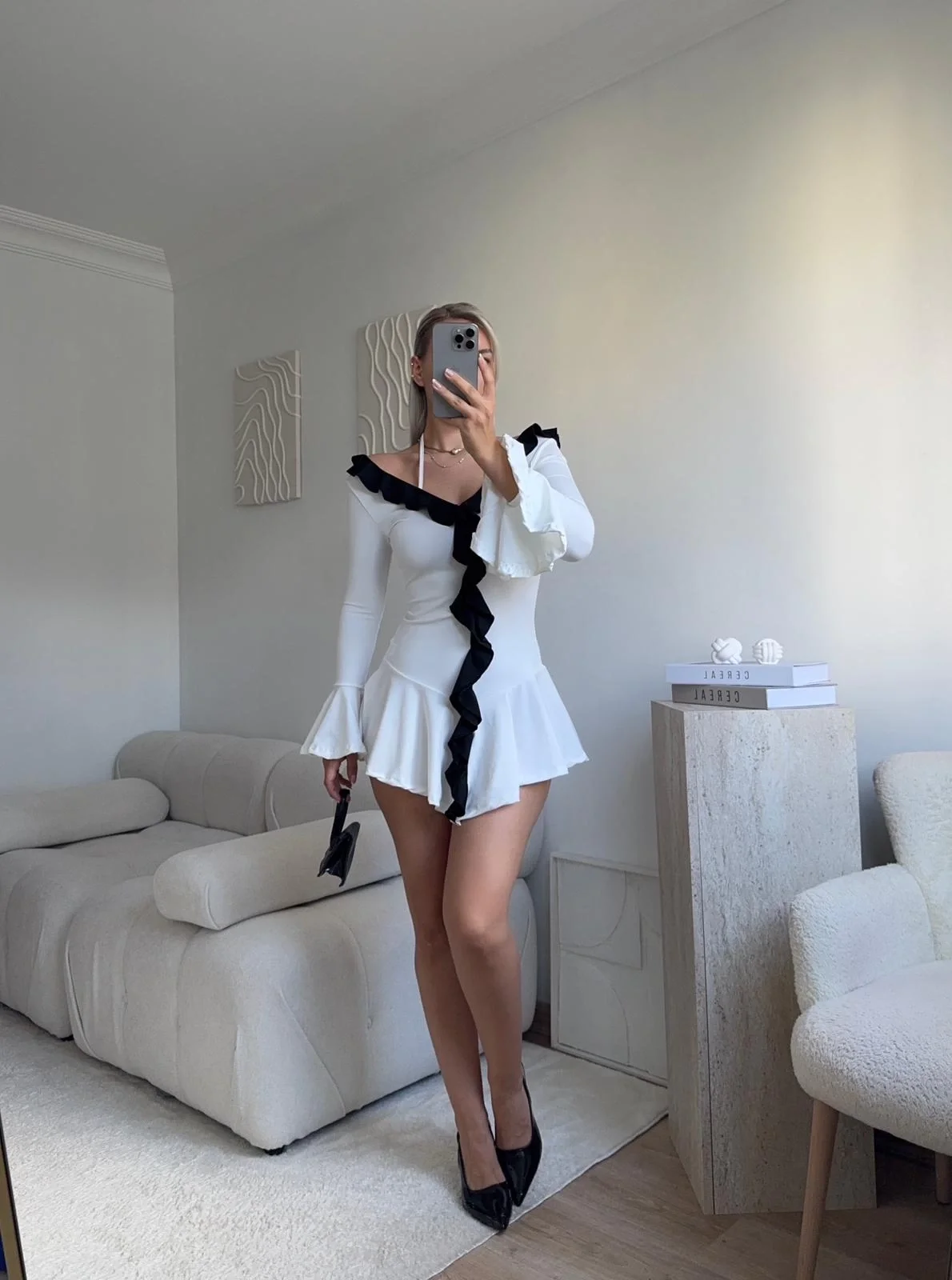 Fırfırlı Coquette Elbise - BEYAZ