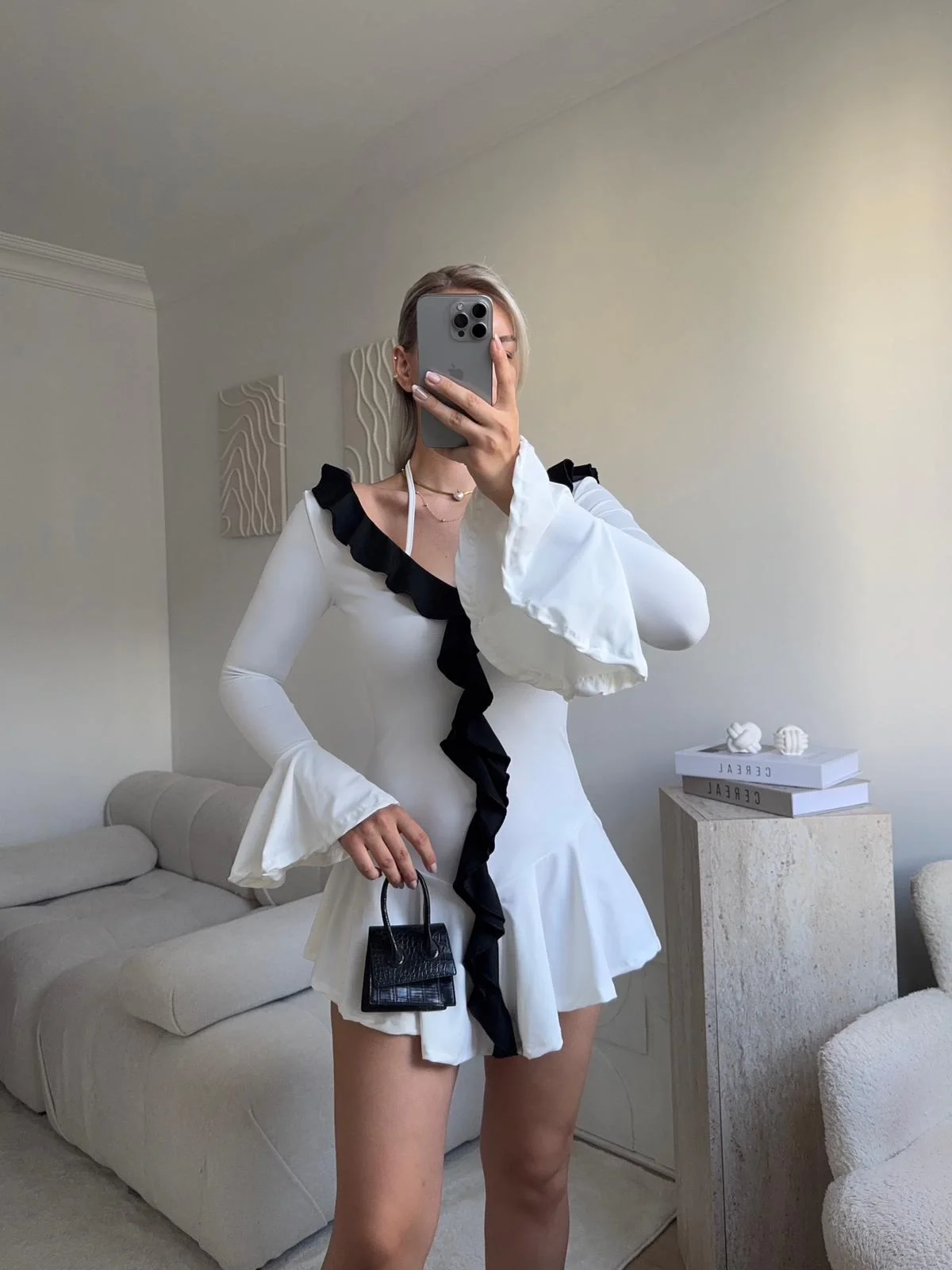 Fırfırlı Coquette Elbise - BEYAZ