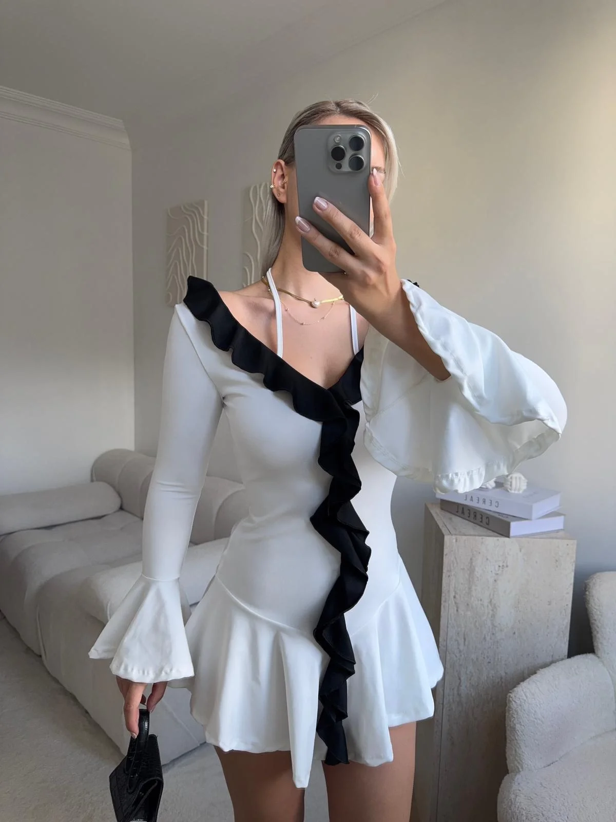 Fırfırlı Coquette Elbise - BEYAZ