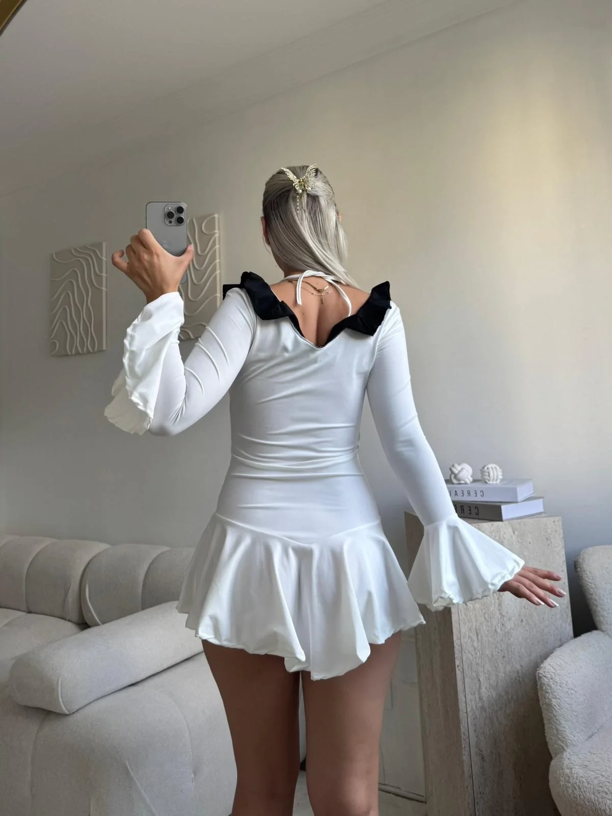 Fırfırlı Coquette Elbise - BEYAZ