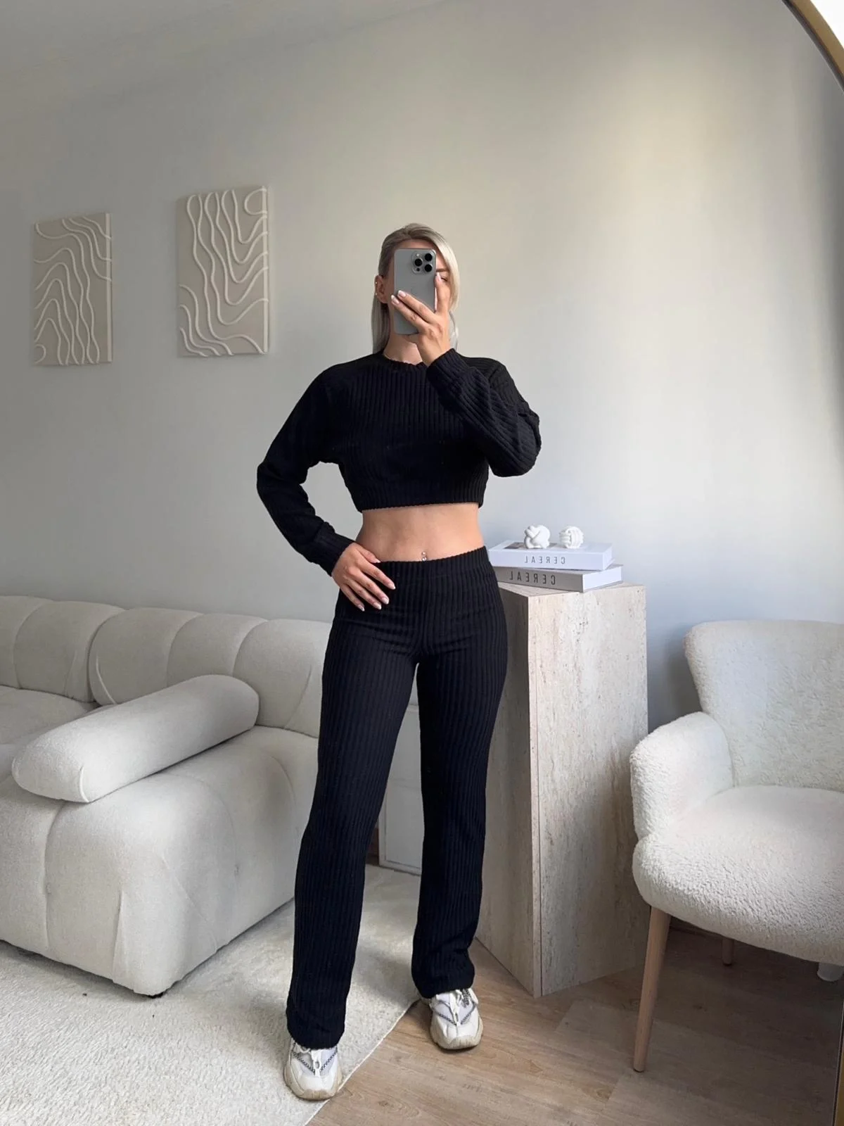 Fitilli Crop & Pantolon Takım - SİYAH