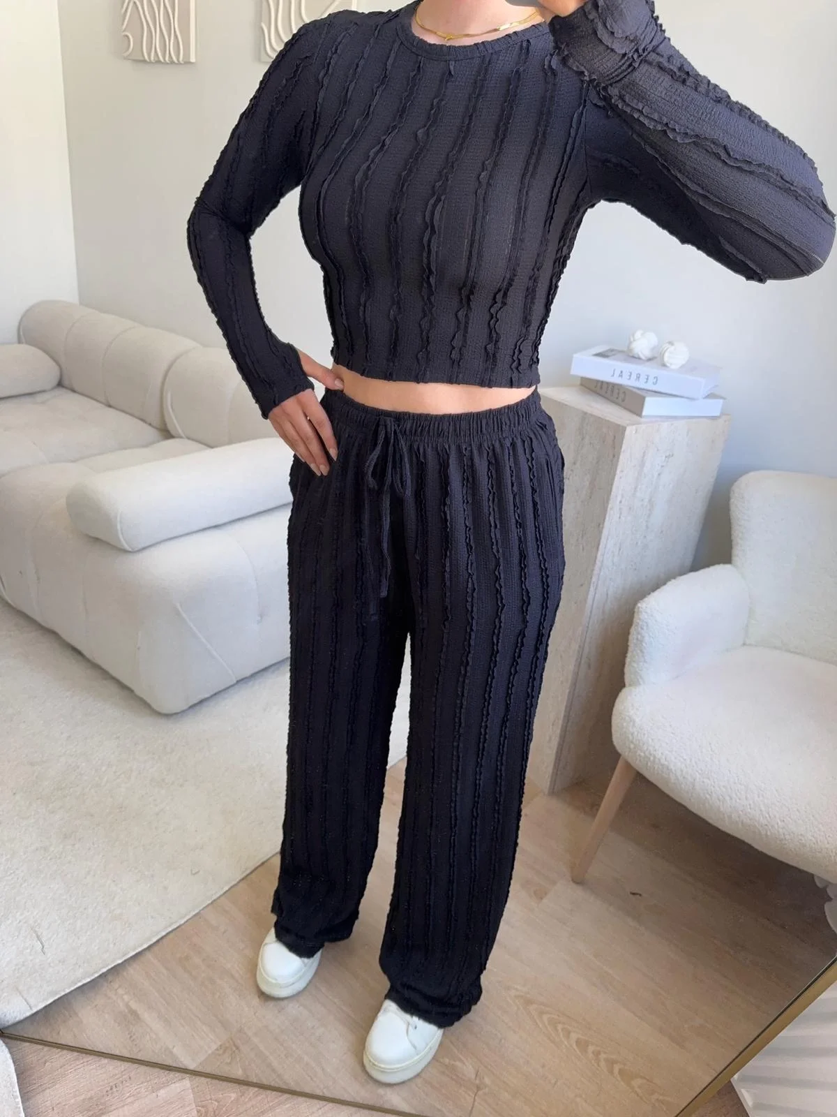 Fitilli Ters Dikiş İkili Takım - SİYAH