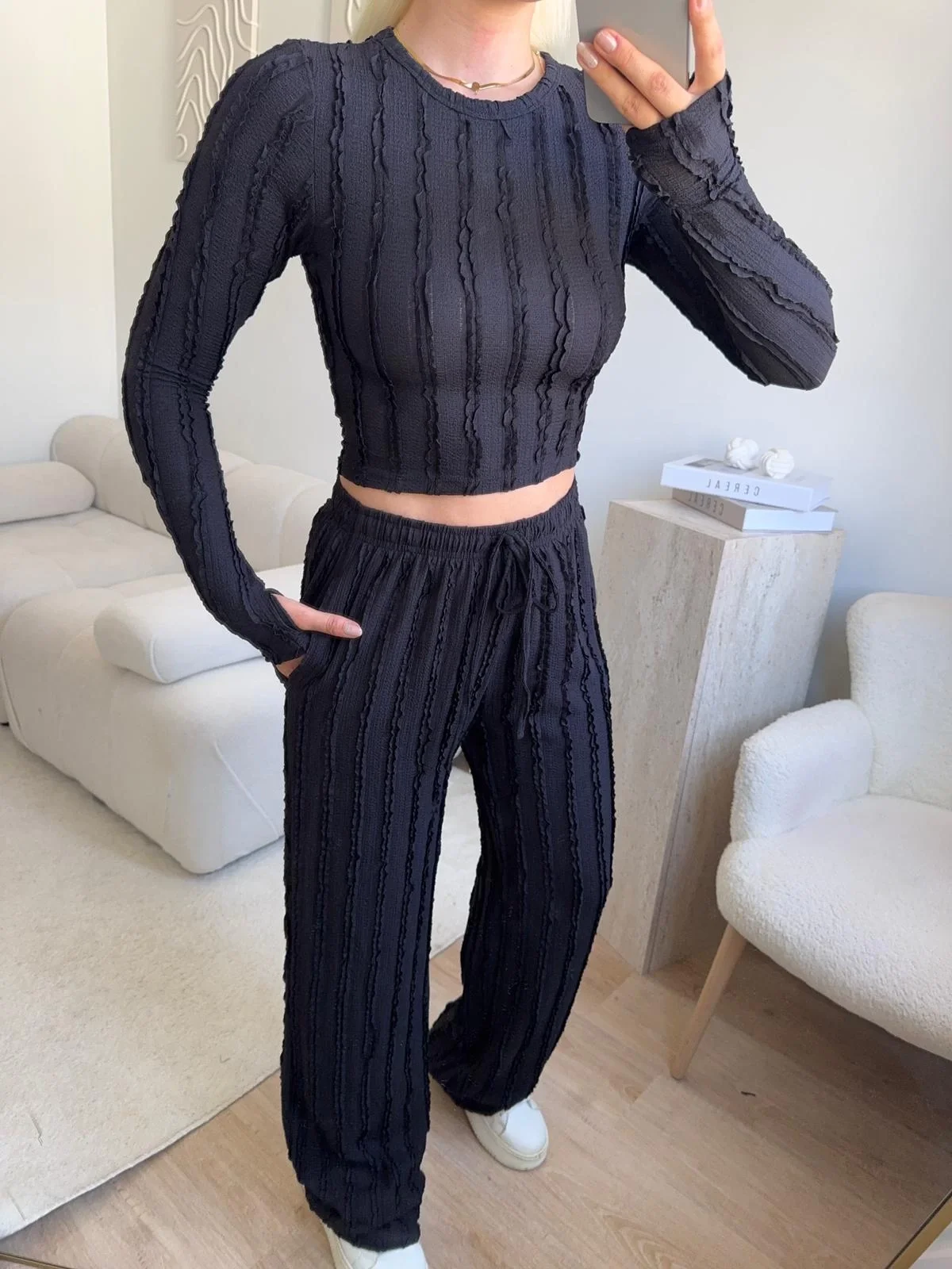 Fitilli Ters Dikiş İkili Takım - SİYAH