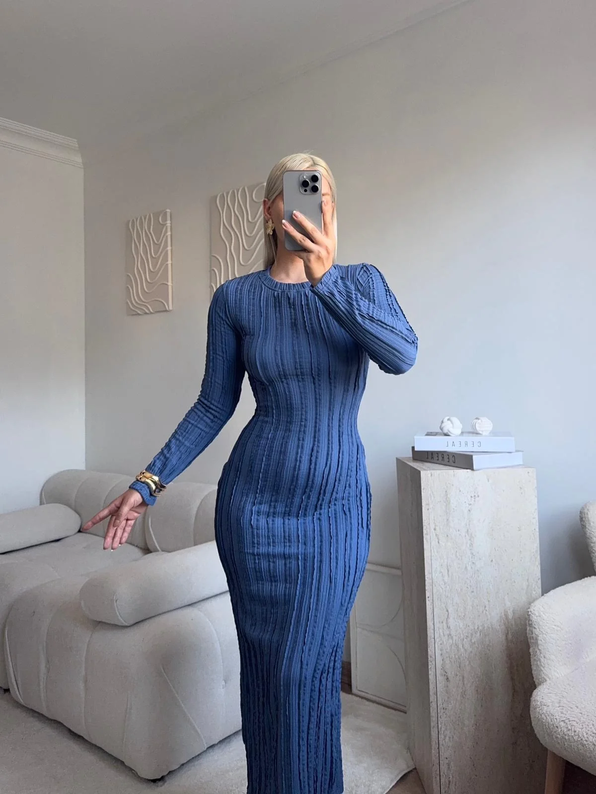 Fitilli Ters Dikiş Yırtmaç Elbise - LACİVERT