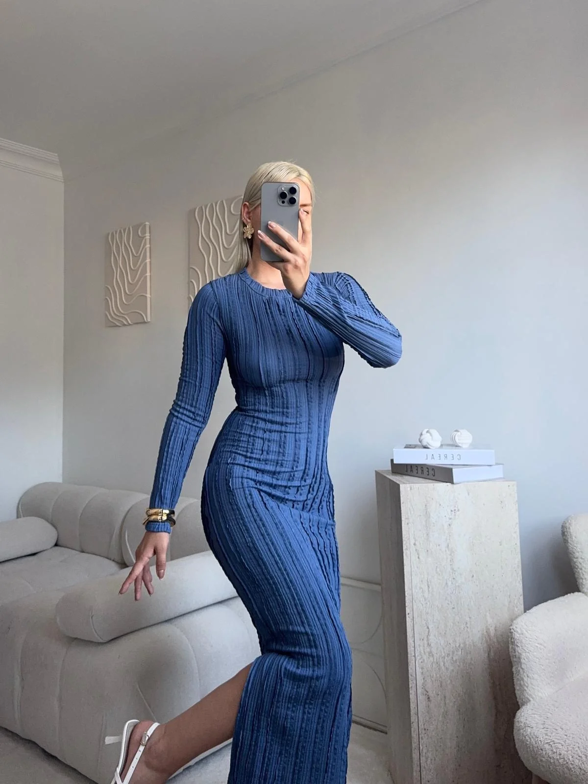 Fitilli Ters Dikiş Yırtmaç Elbise - LACİVERT