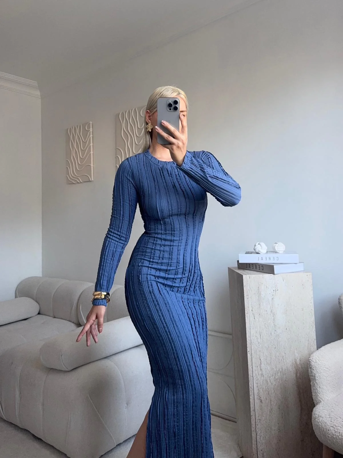 Fitilli Ters Dikiş Yırtmaç Elbise - LACİVERT