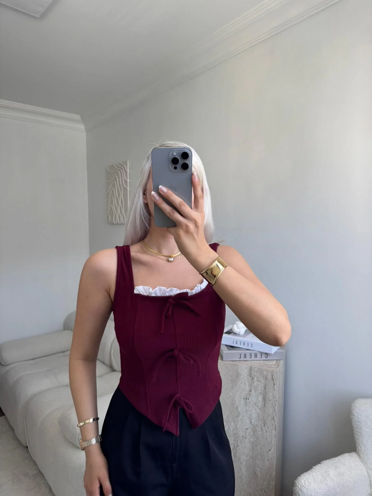 Fiyonklu Garnili Bluz - BORDO