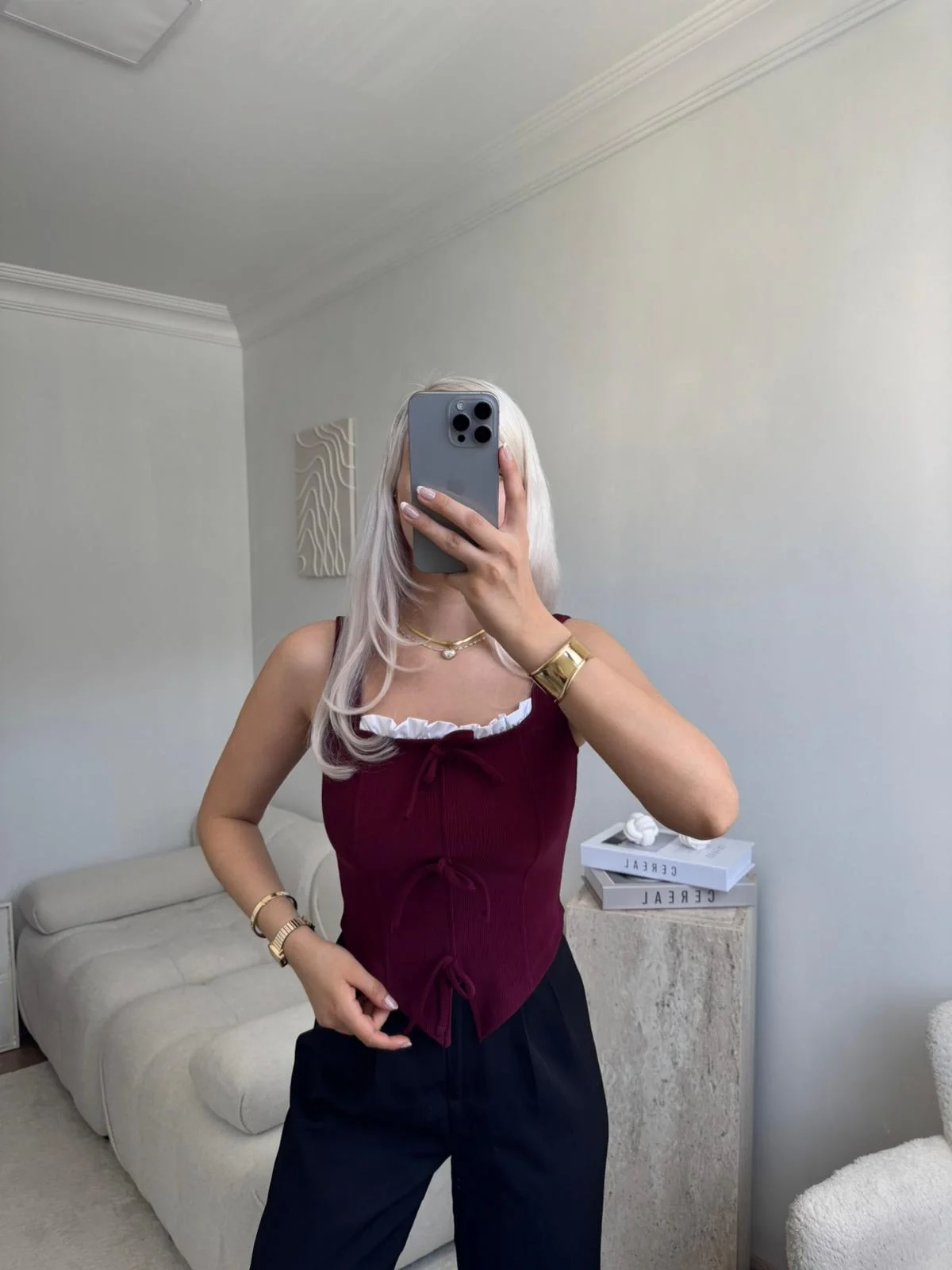 Fiyonklu Garnili Bluz - BORDO