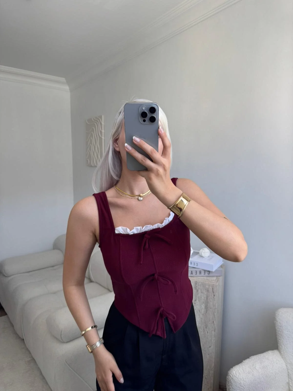 Fiyonklu Garnili Bluz - BORDO