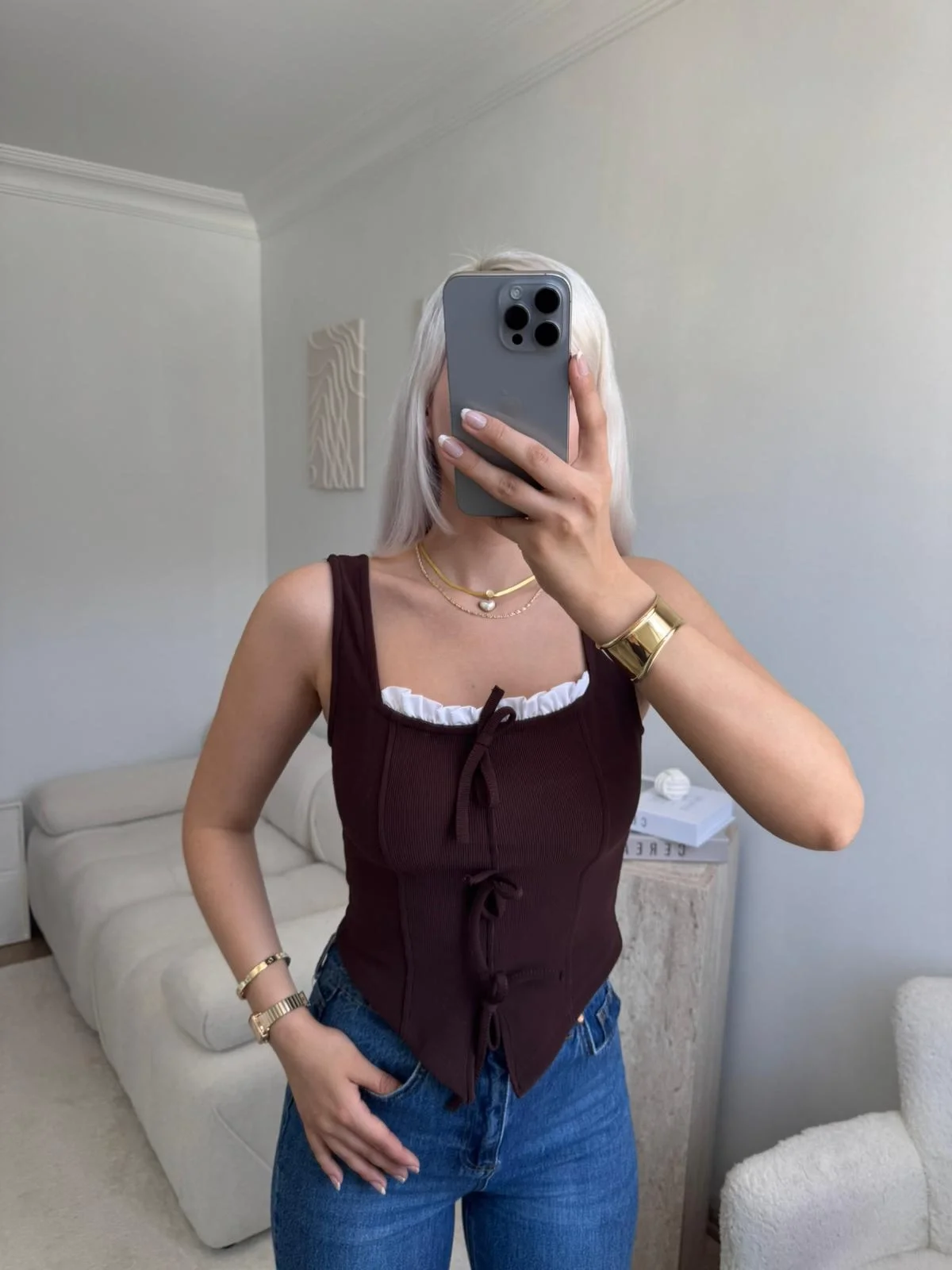 Fiyonklu Garnili Bluz - KAHVE