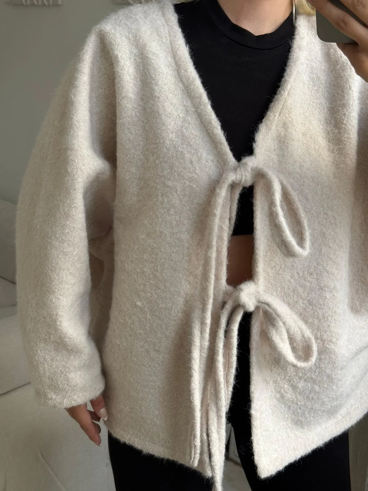 Fiyonklu Kırçıllı Ceket - BEJ