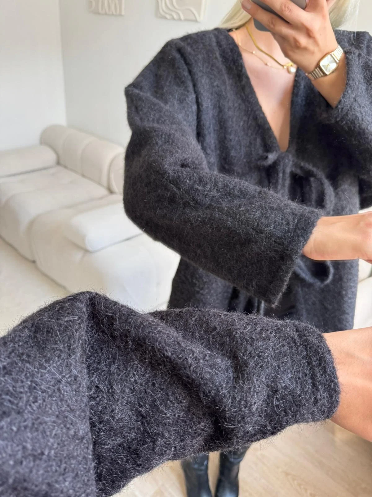 Fiyonklu Kırçıllı Ceket - SİYAH