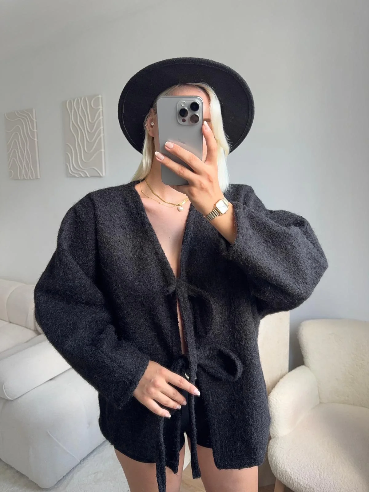 Fiyonklu Kırçıllı Ceket - SİYAH