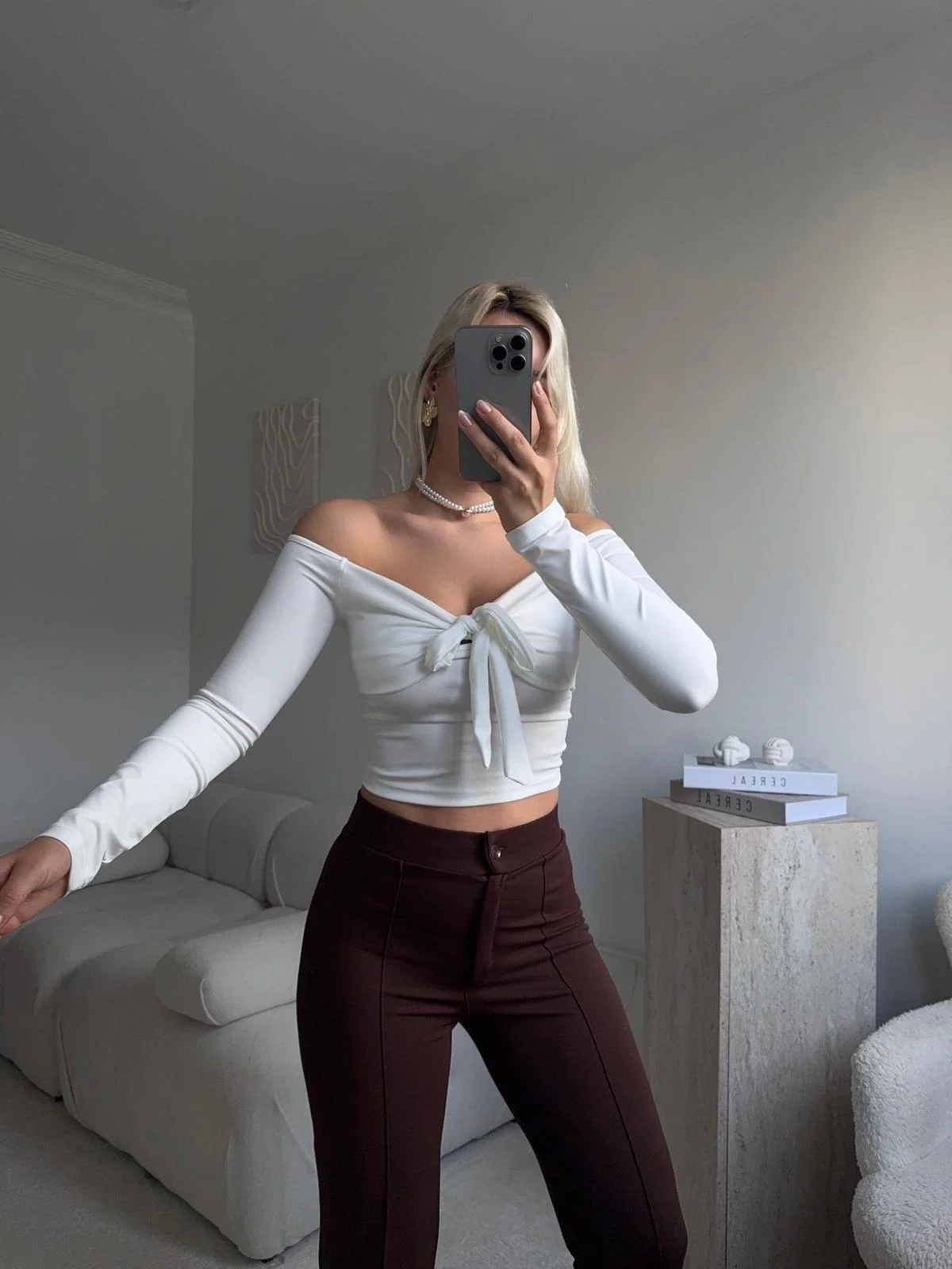 Bağlamalı Omuz Detay Crop - BEYAZ