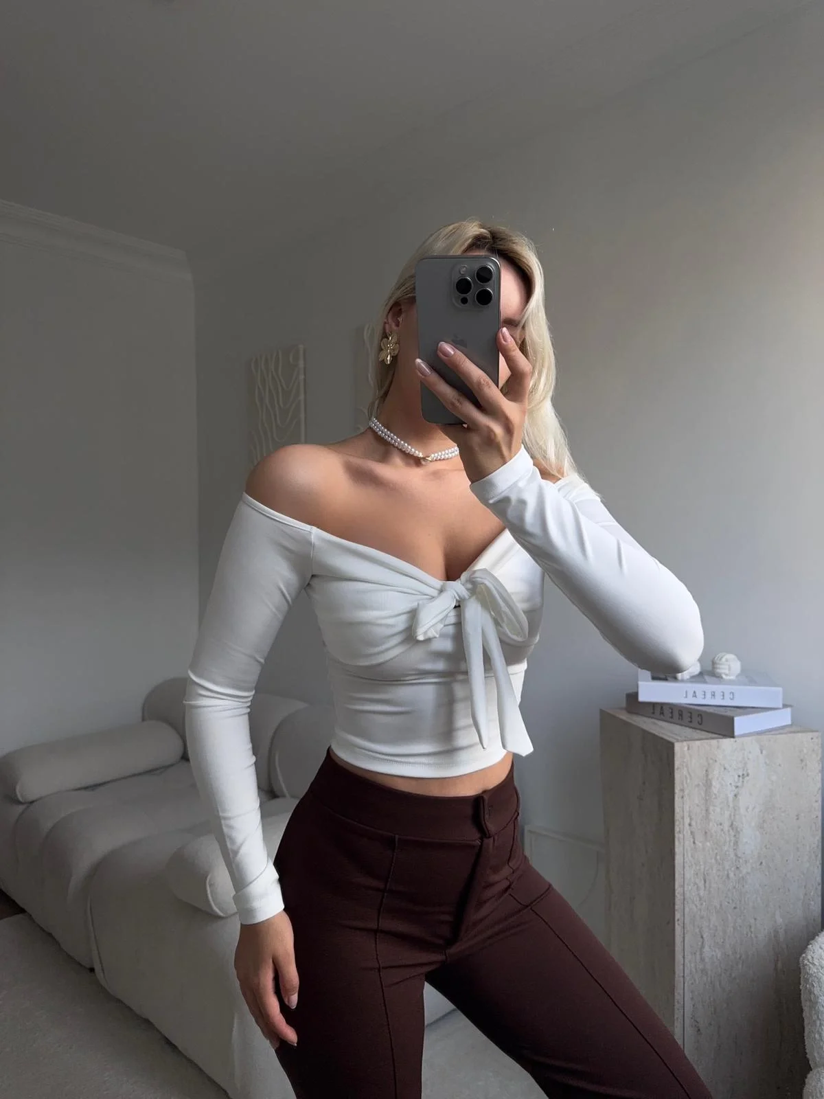 Bağlamalı Omuz Detay Crop - BEYAZ