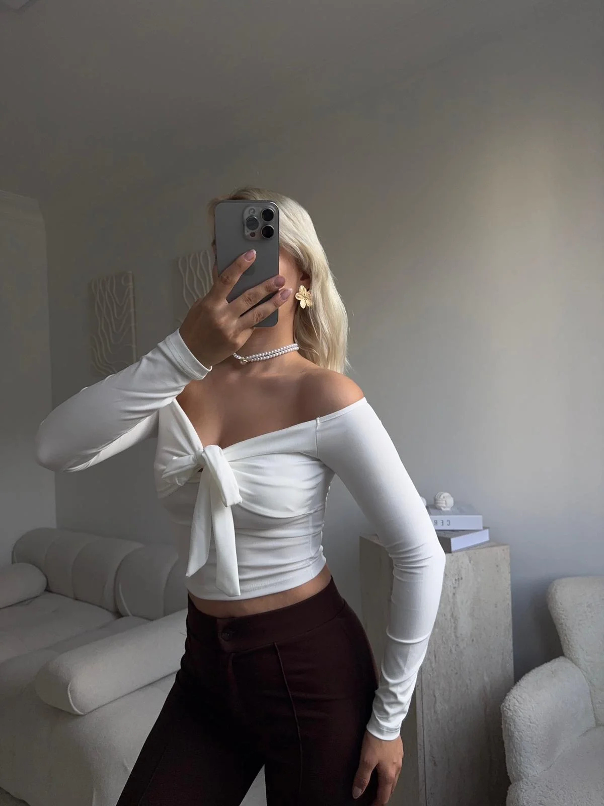 Bağlamalı Omuz Detay Crop - BEYAZ