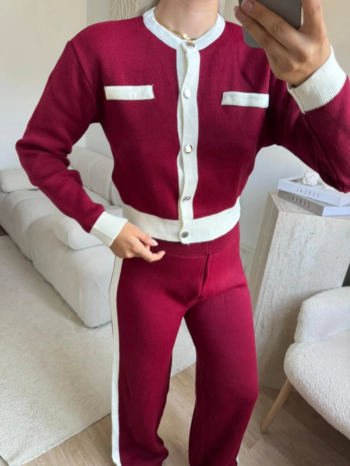 Garnili Bomber Crop & Pantolon Takım - BORDO