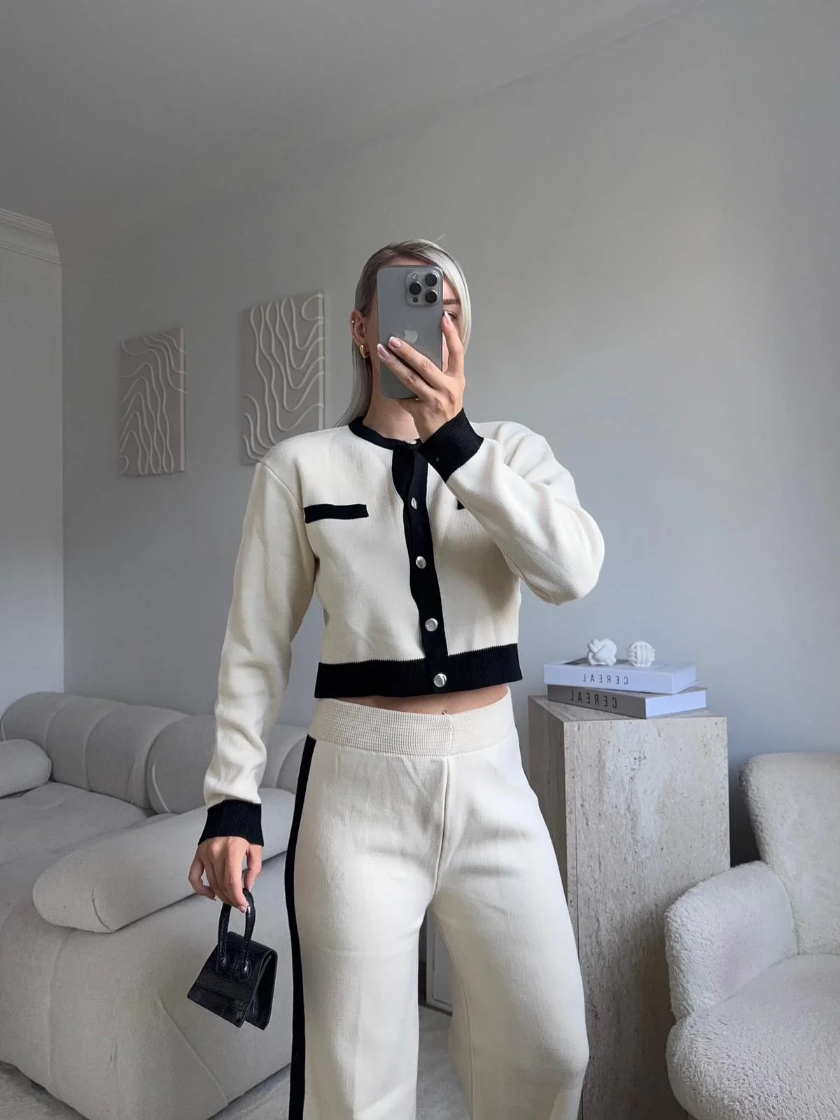 Garnili Bomber Crop & Pantolon Takım - EKRU