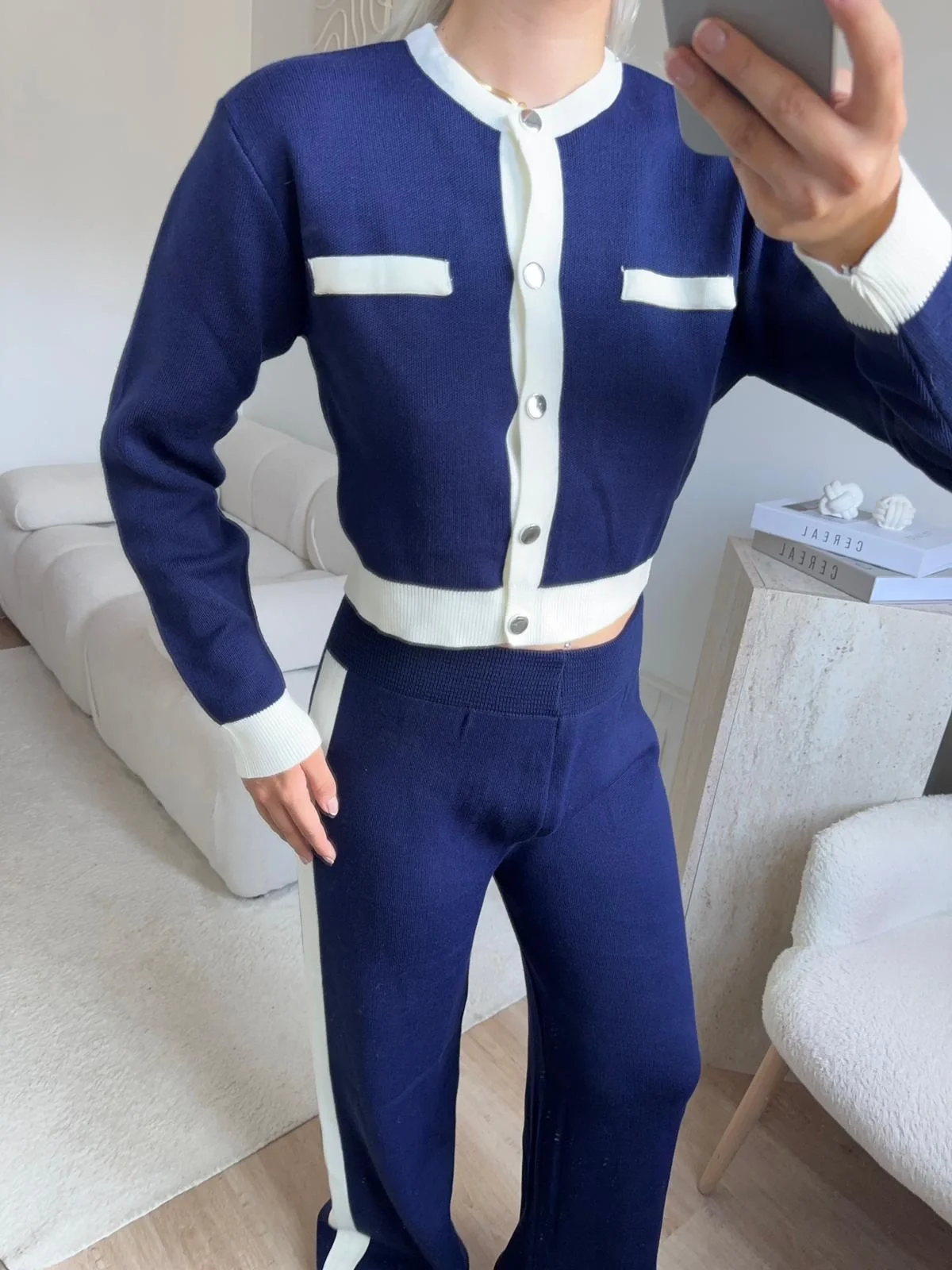 Garnili Bomber Crop & Pantolon Takım - LACİVERT