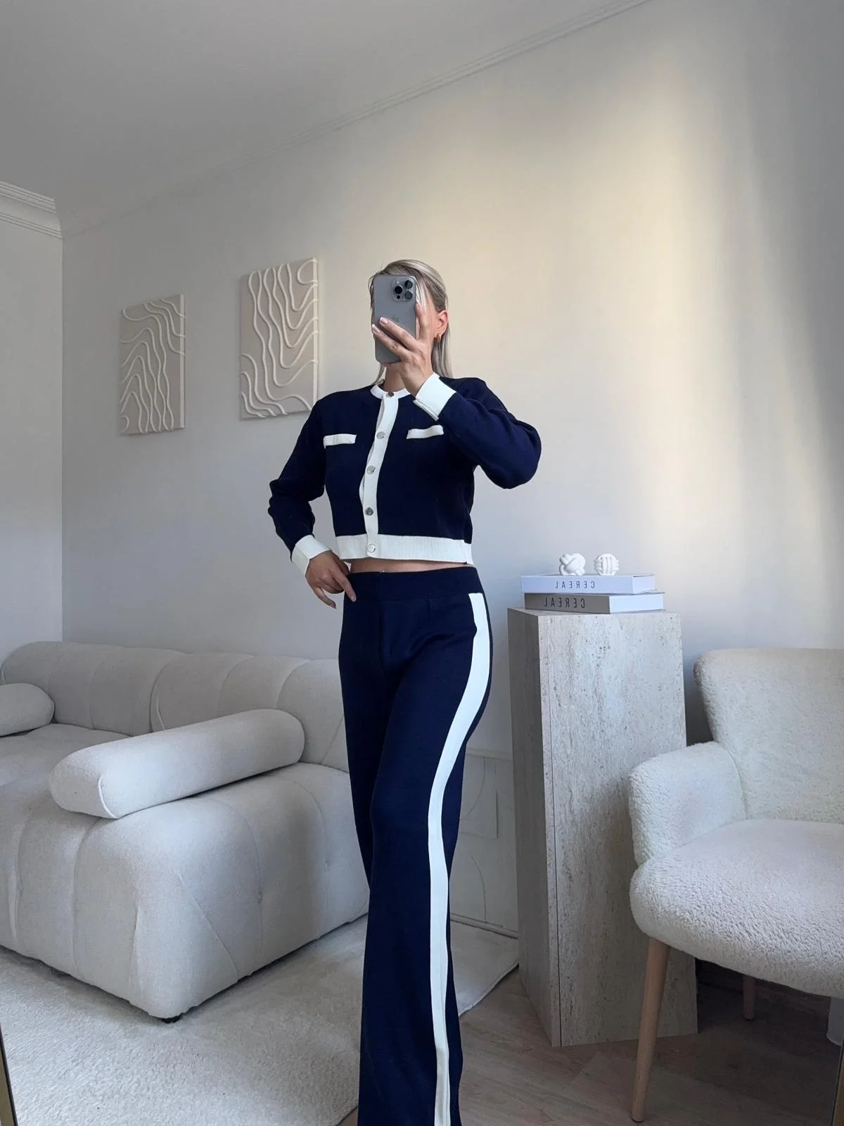 Garnili Bomber Crop & Pantolon Takım - LACİVERT