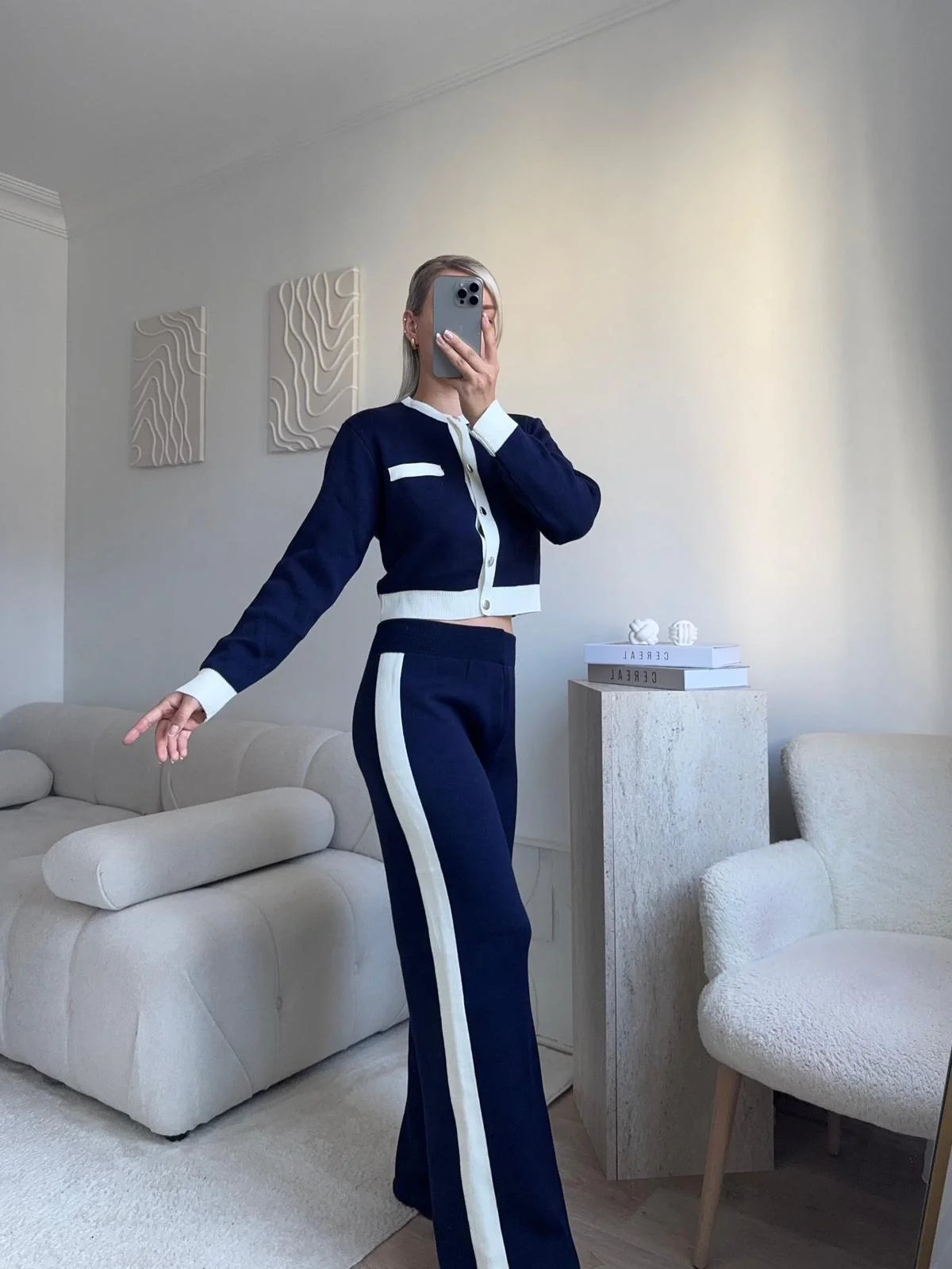 Garnili Bomber Crop & Pantolon Takım - LACİVERT