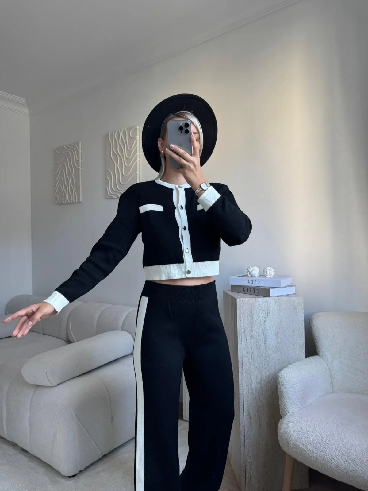 Garnili Bomber Crop & Pantolon Takım - SİYAH