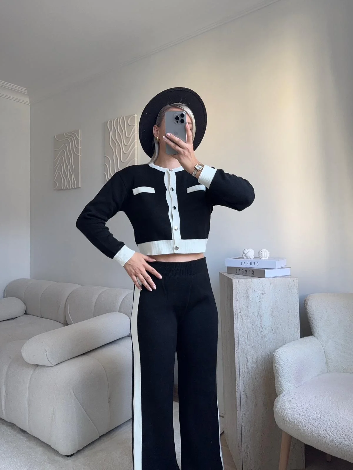 Garnili Bomber Crop & Pantolon Takım - SİYAH