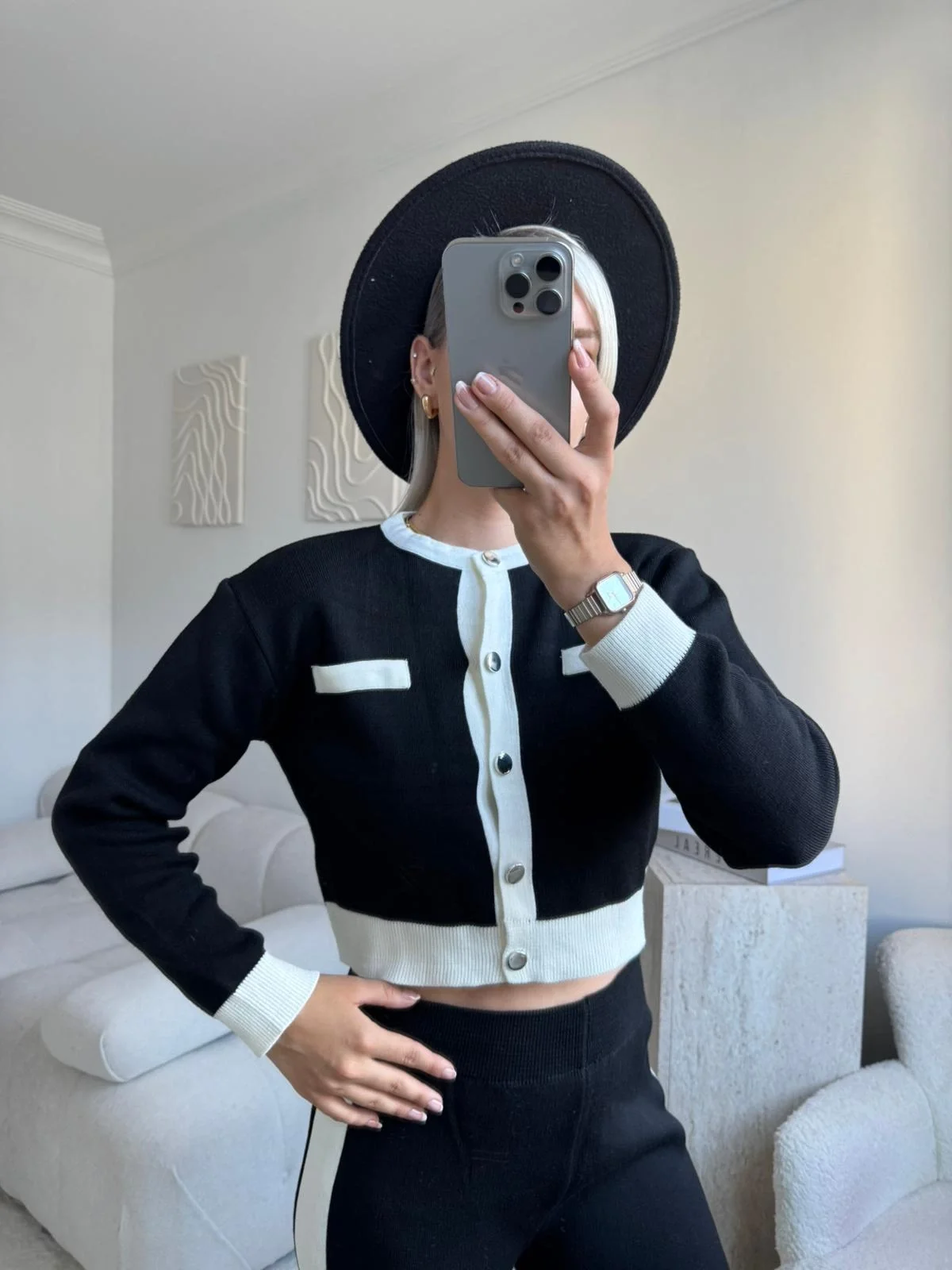 Garnili Bomber Crop & Pantolon Takım - SİYAH