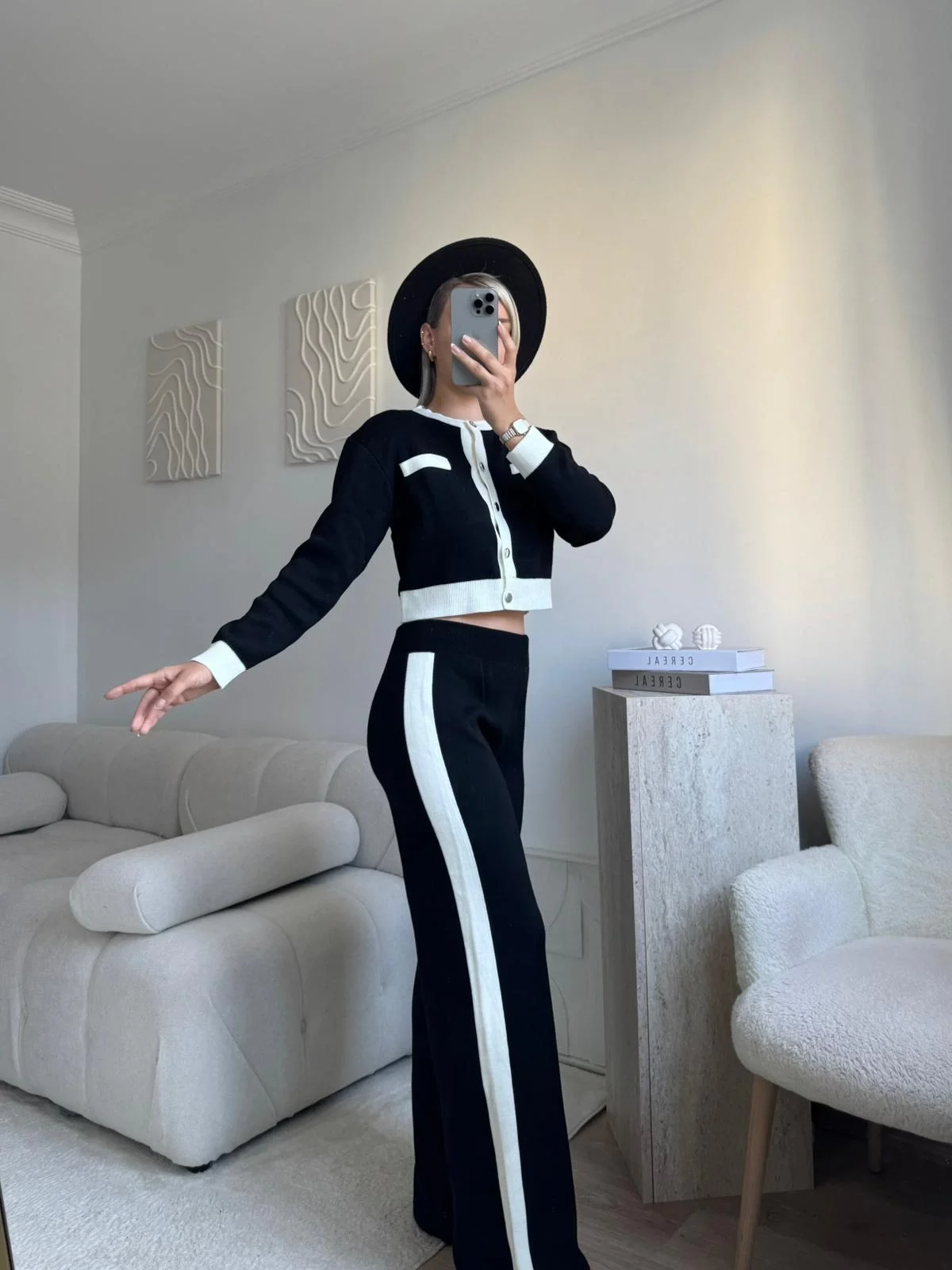 Garnili Bomber Crop & Pantolon Takım - SİYAH