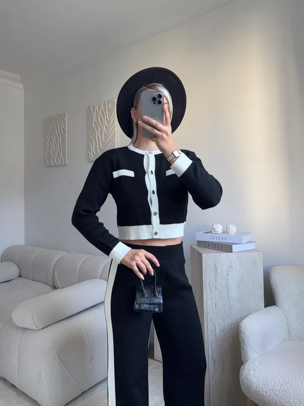 Garnili Bomber Crop & Pantolon Takım - SİYAH