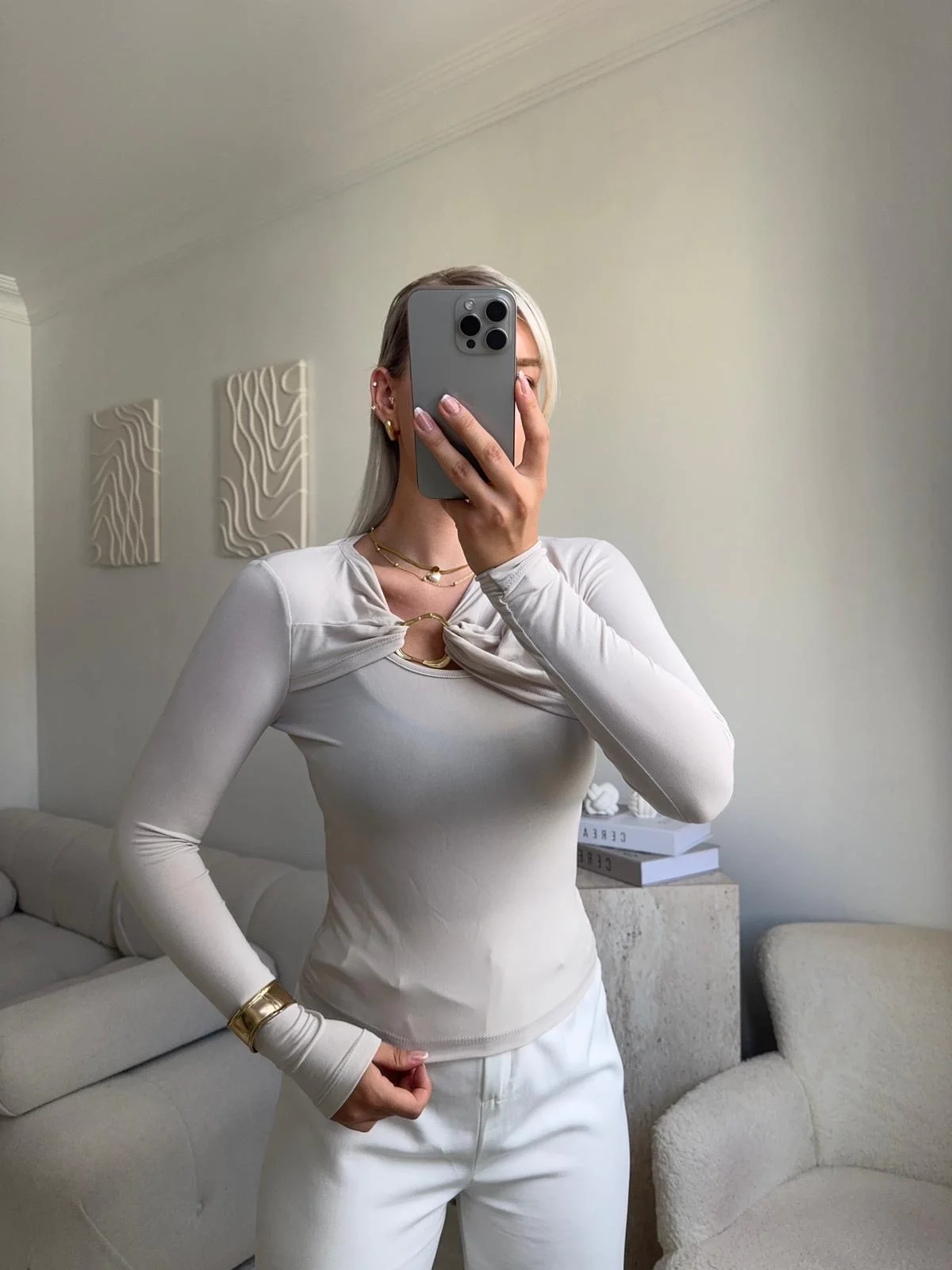 Göğüs Aksesuar Bluz - BEJ