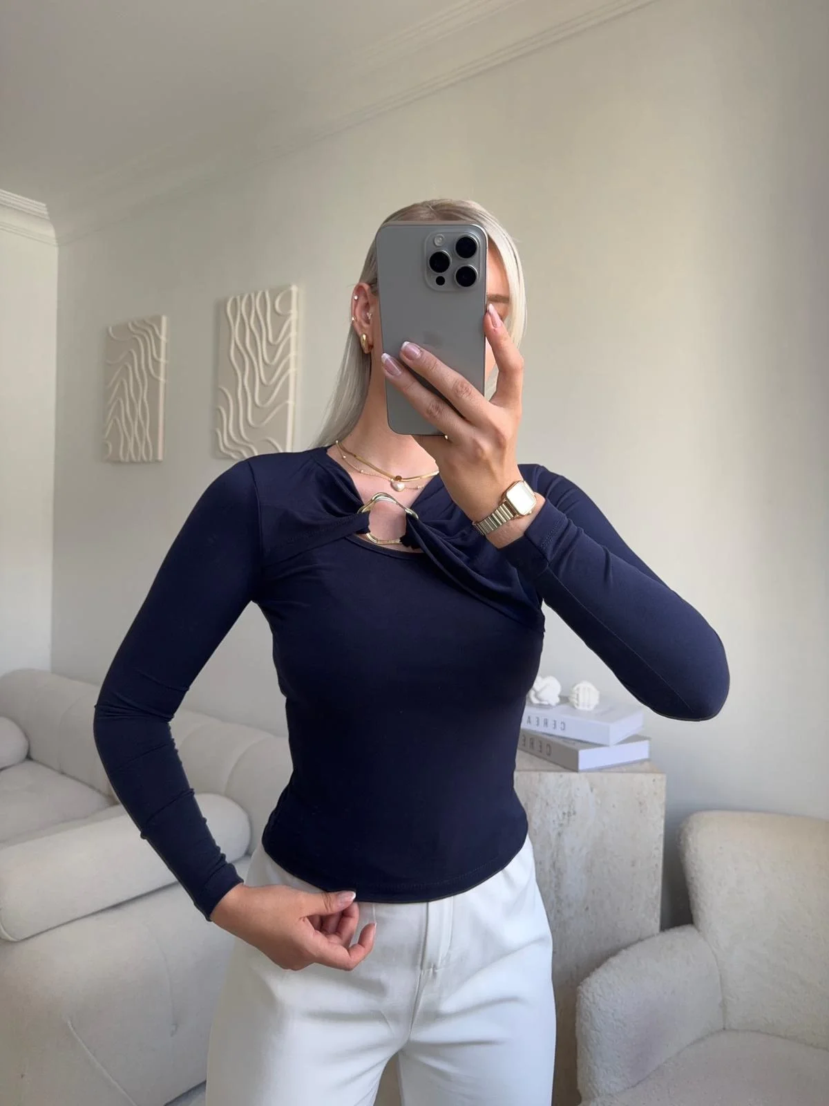 Göğüs Aksesuar Bluz - SİYAH