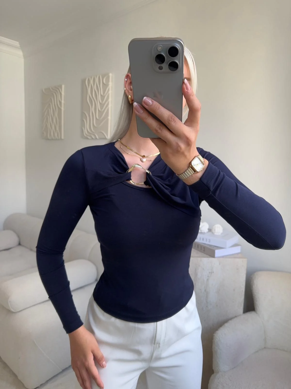 Göğüs Aksesuar Bluz - SİYAH