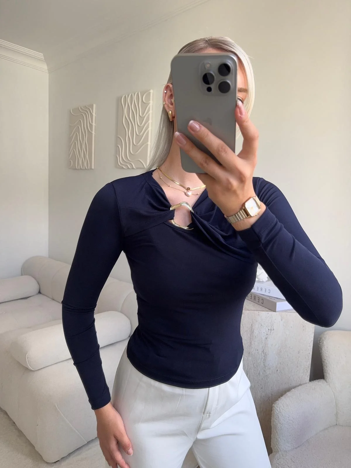 Göğüs Aksesuar Bluz - SİYAH