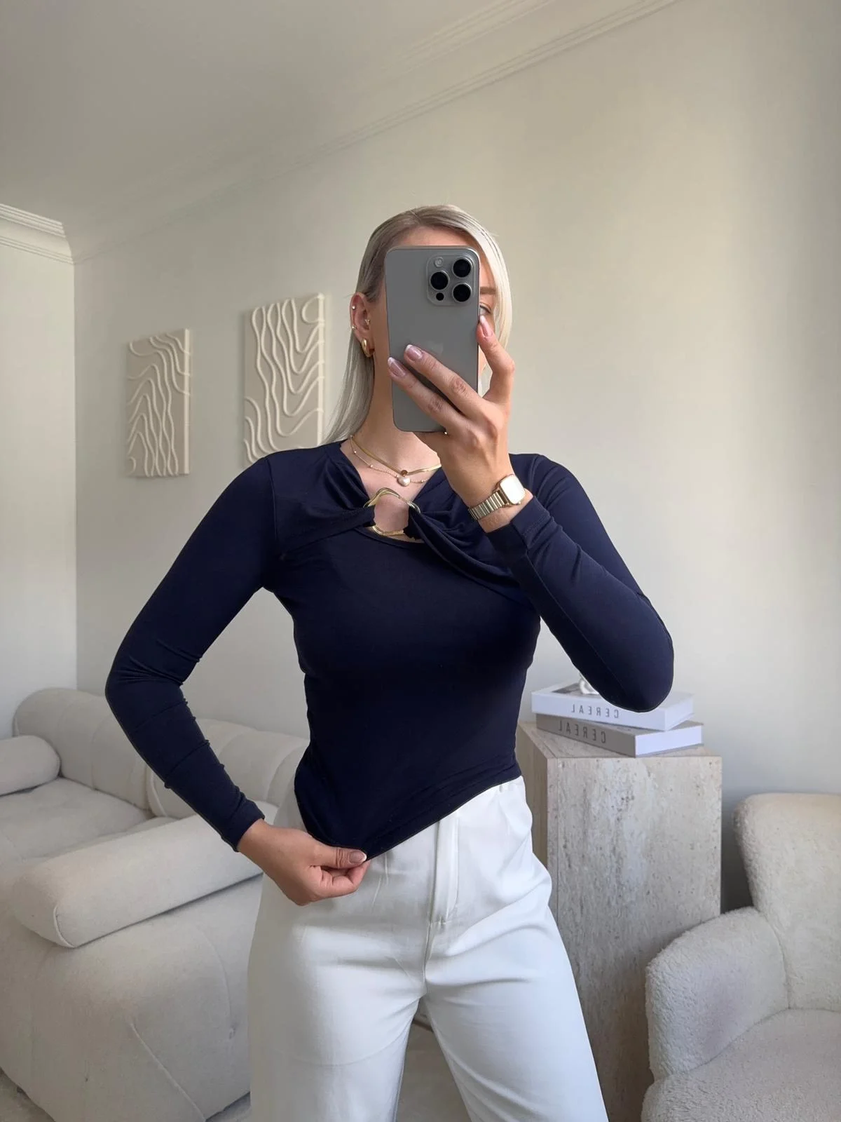 Göğüs Aksesuar Bluz - SİYAH