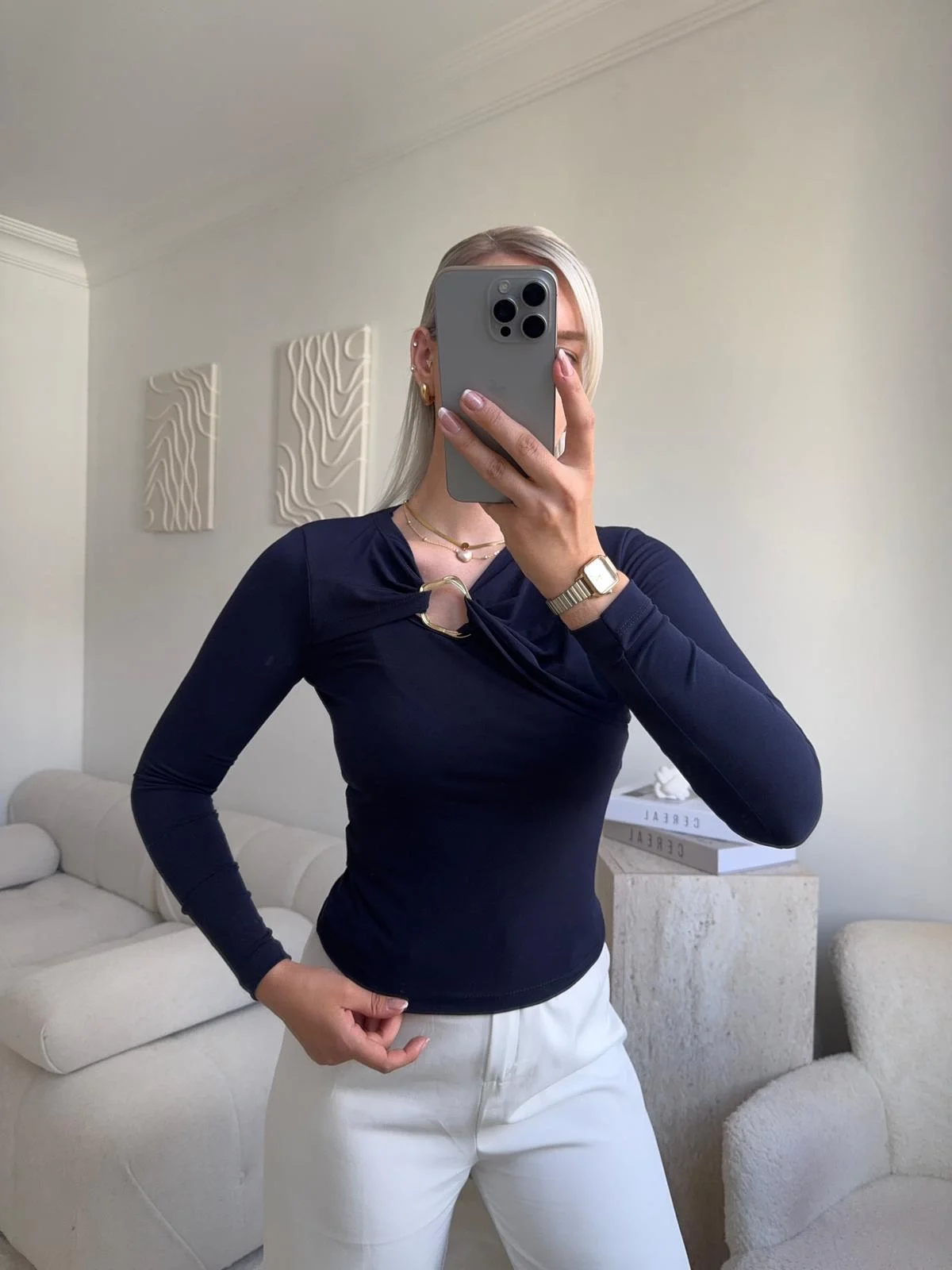 Göğüs Aksesuar Bluz - SİYAH