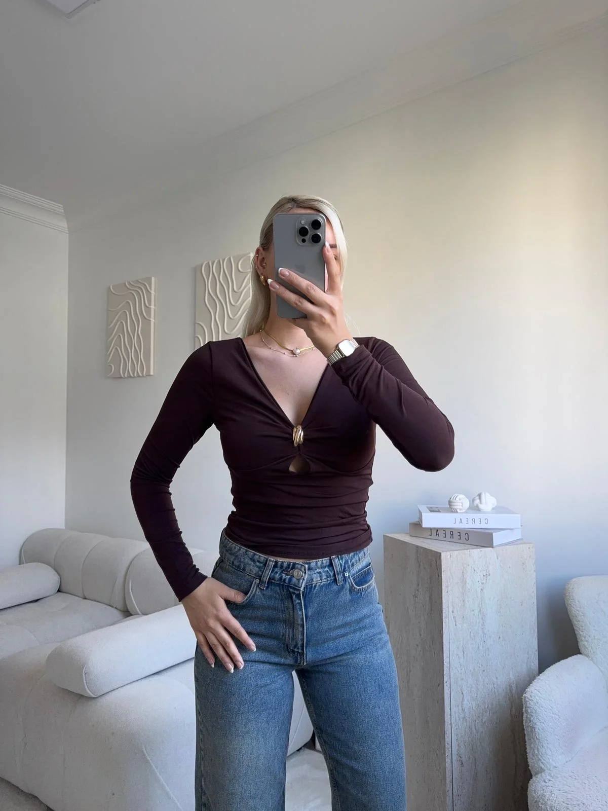 Göğüs Aksesuar Halka Crop - KAHVE