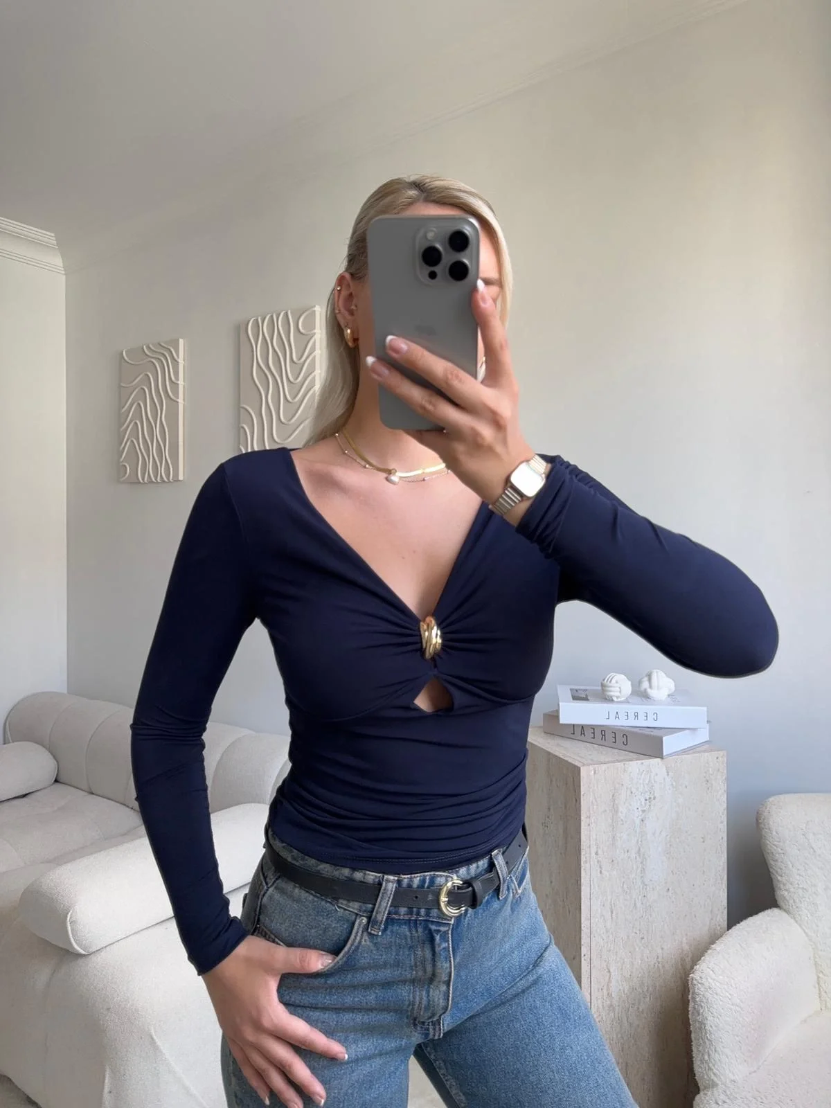 Göğüs Aksesuar Halka Crop - LACİVERT