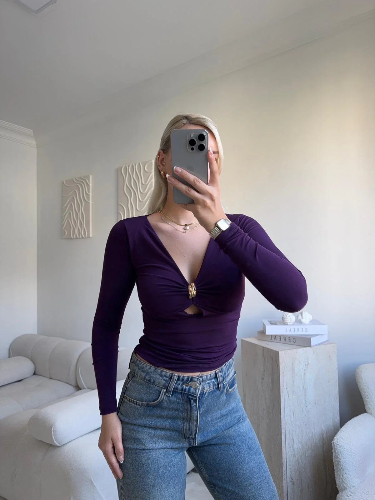 Göğüs Aksesuar Halka Crop - MOR