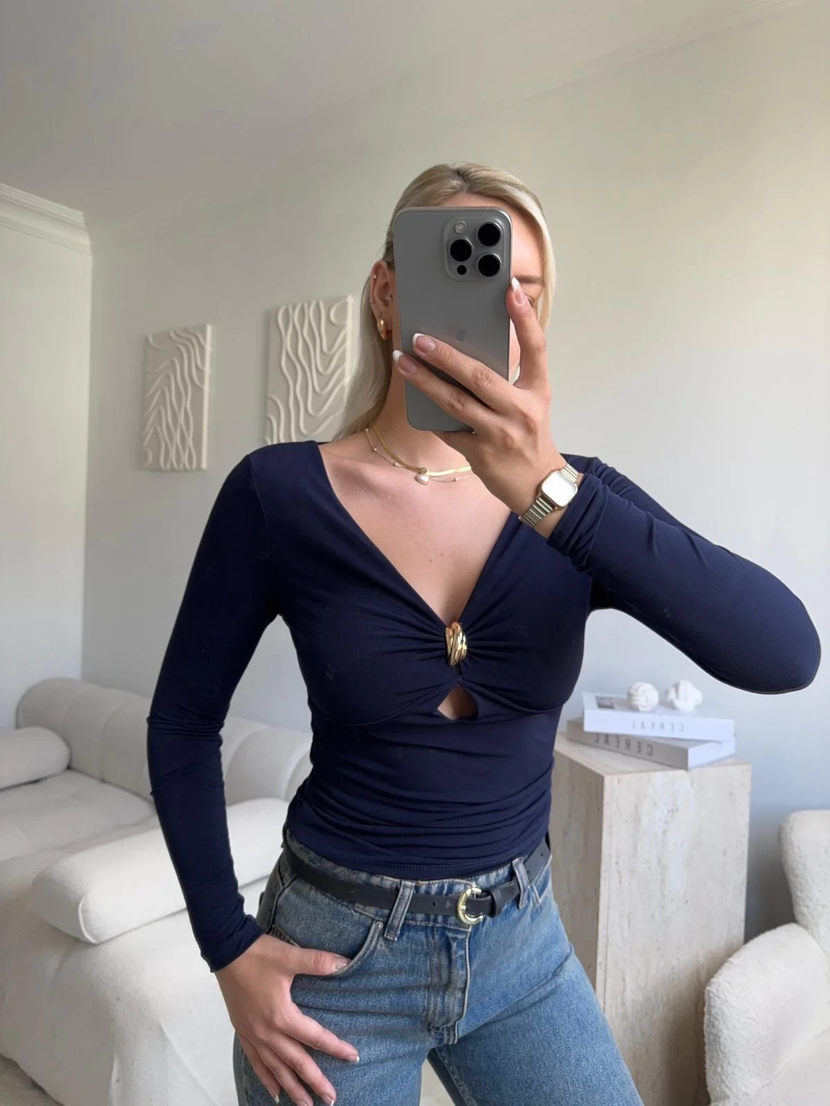 Göğüs Aksesuar Halka Crop - LACİVERT