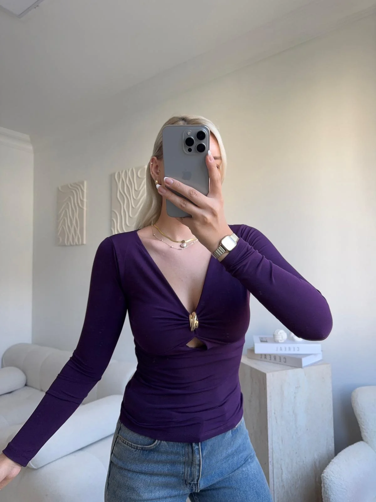 Göğüs Aksesuar Halka Crop - MOR