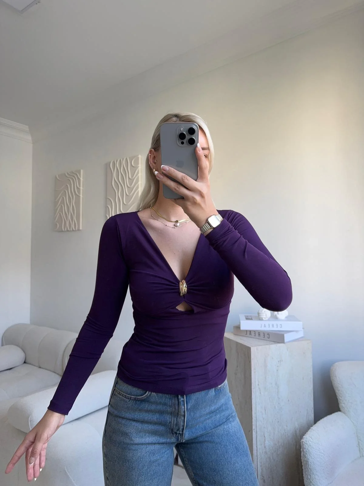 Göğüs Aksesuar Halka Crop - MOR