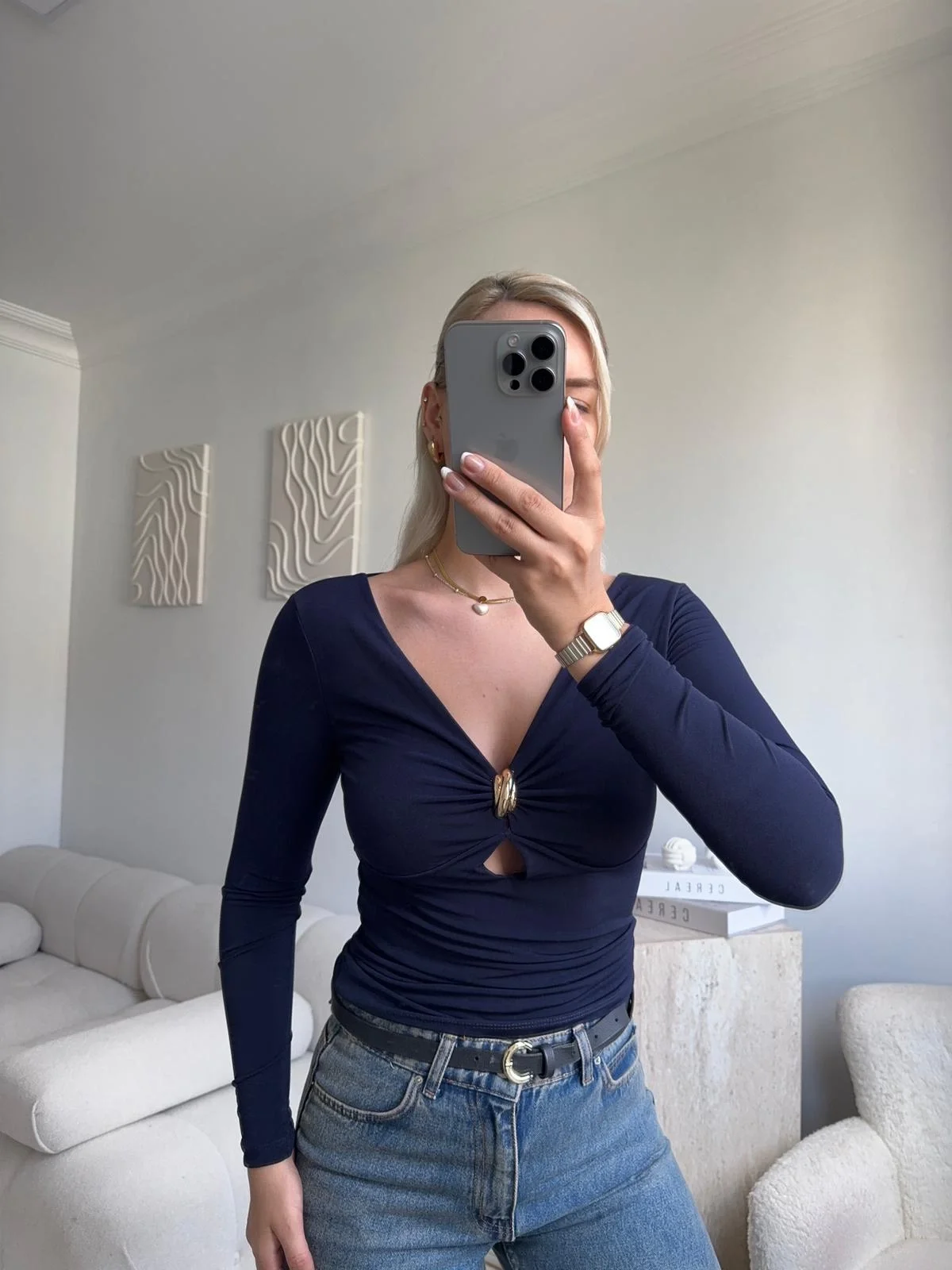 Göğüs Aksesuar Halka Crop - LACİVERT